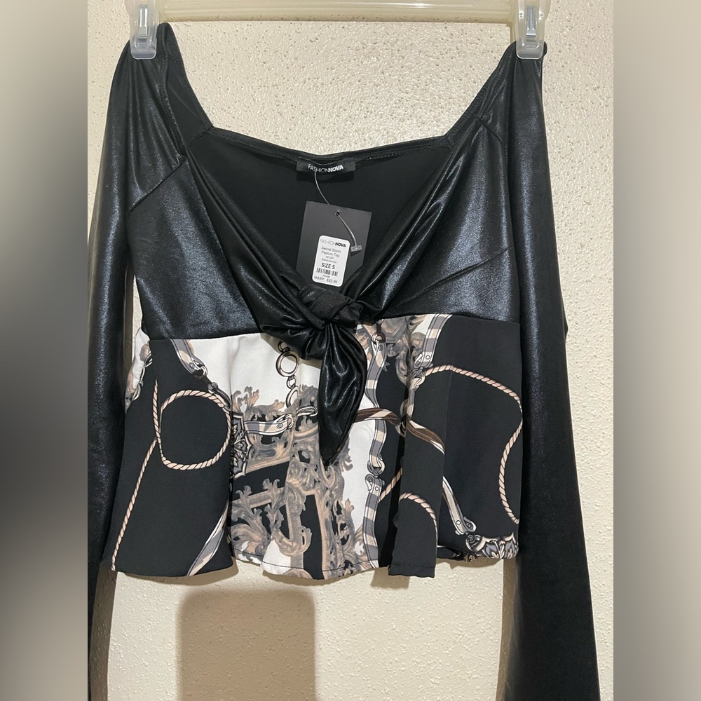 Black leather long sleeve blouse size S brand new with tags fashion nova